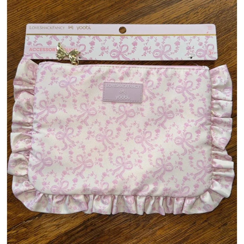 LoveShackFancy x Yoobi Chantilly Pencil Case Accessory Pouch Pink Bow Floral NWT